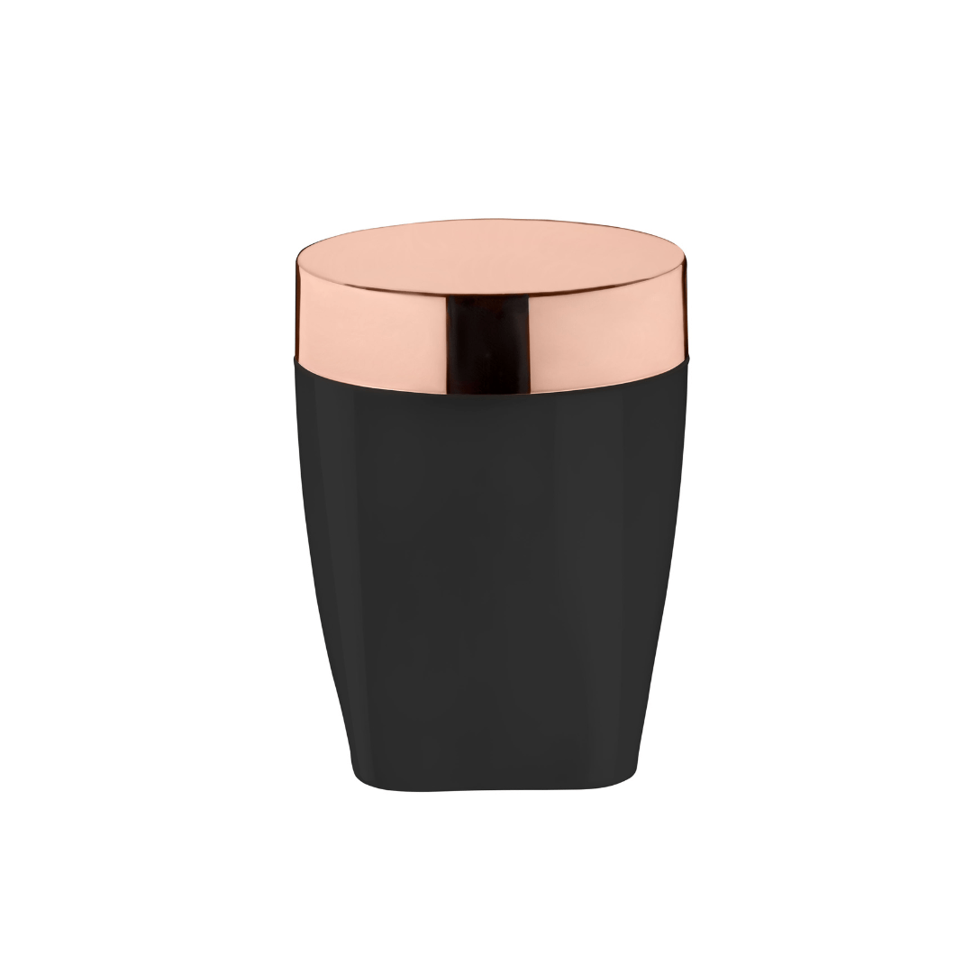 Porta Algodão e Cotonete Preto com Rose Gold 12cm - Ela Decora