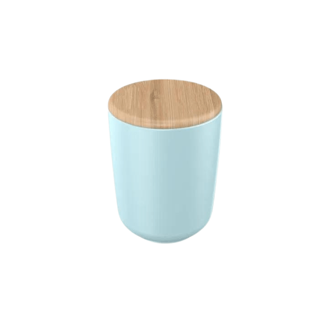 Porta Algodão em Cerâmica Azul com Tampa de Bambu Osaka - Ela Decora