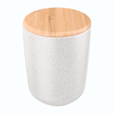 Porta Algodão em Cerâmica Branco Reativo com Tampa de Bambu Osaka - Ela Decora