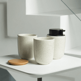 Porta Algodão em Cerâmica Branco Reativo com Tampa de Bambu Osaka - Ela Decora