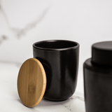 Porta Algodão em Cerâmica Preto com Tampa de Bambu Osaka - Ela Decora