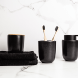 Porta Algodão em Cerâmica Preto com Tampa de Bambu Osaka - Ela Decora