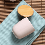 Porta Algodão em Cerâmica Rosa com Tampa de Bambu Osaka - Ela Decora