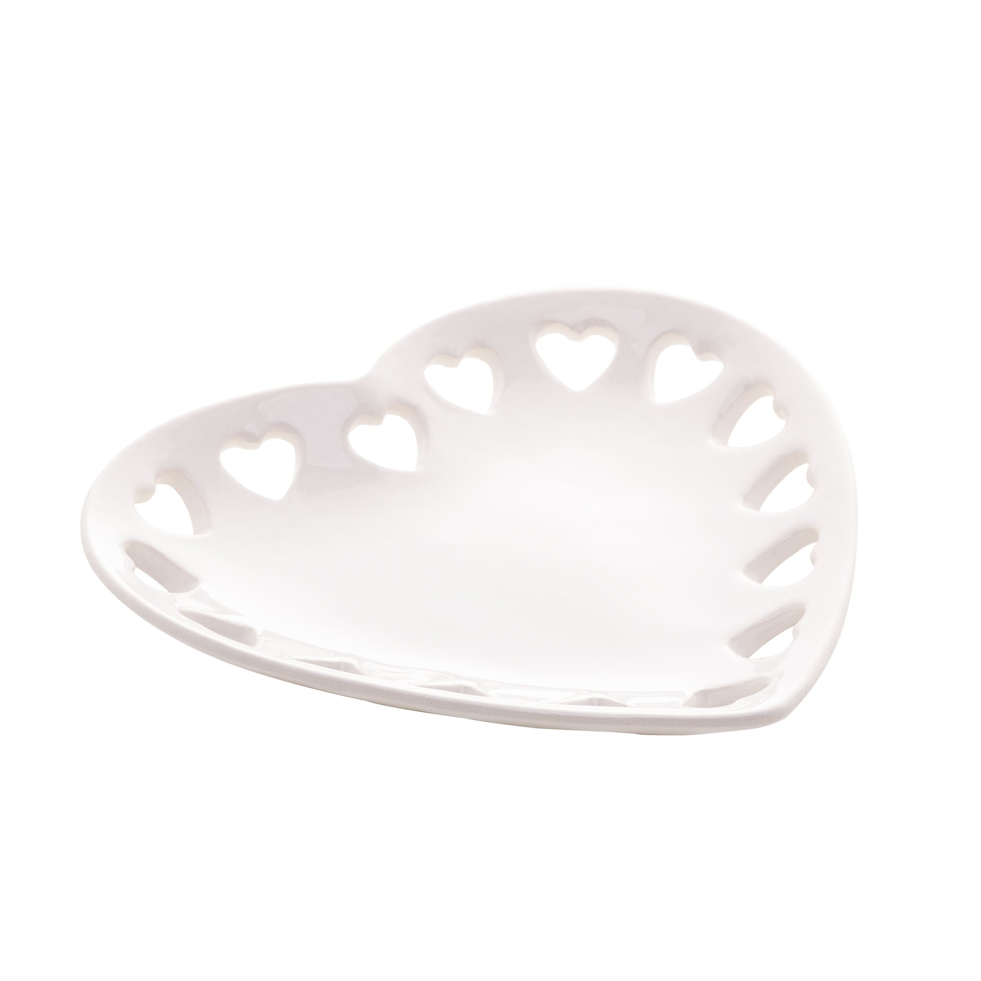 Porta Anéis de Cerâmica Coração Branco 14cm - Ela Decora