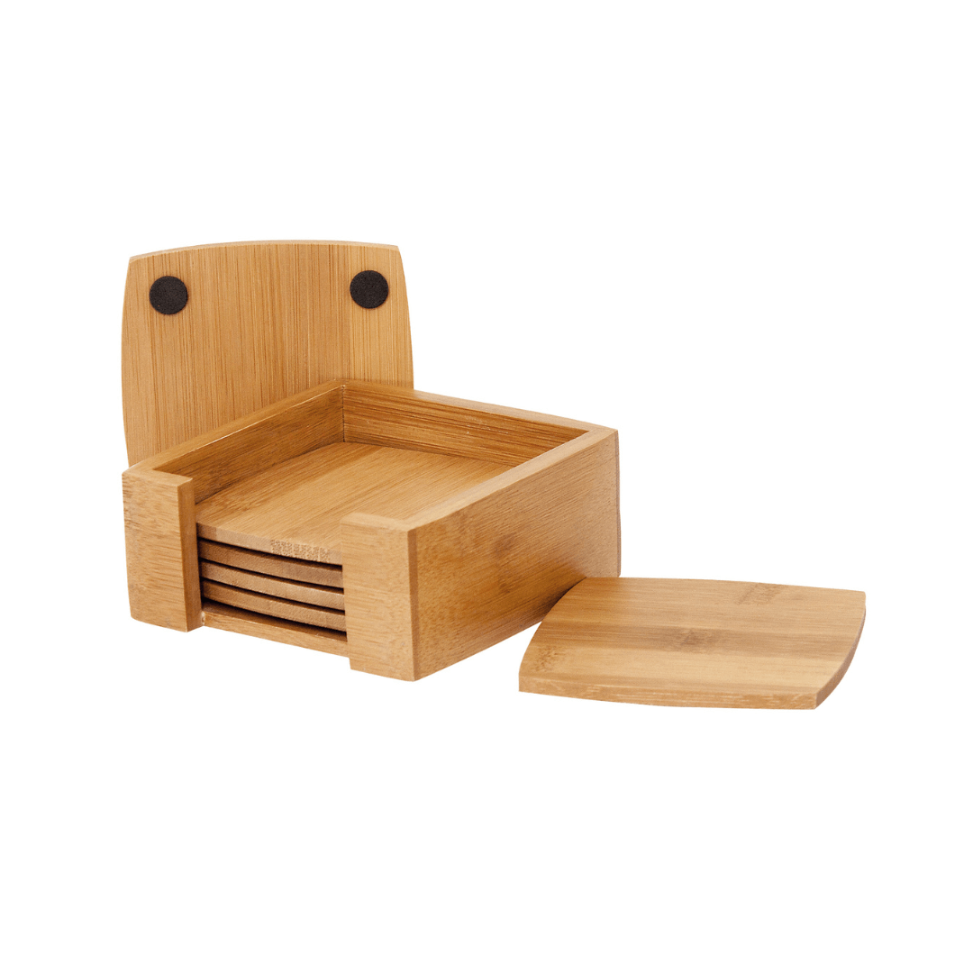 Porta Copos Quadrado com Suporte em Bambu 12cm - Ela Decora