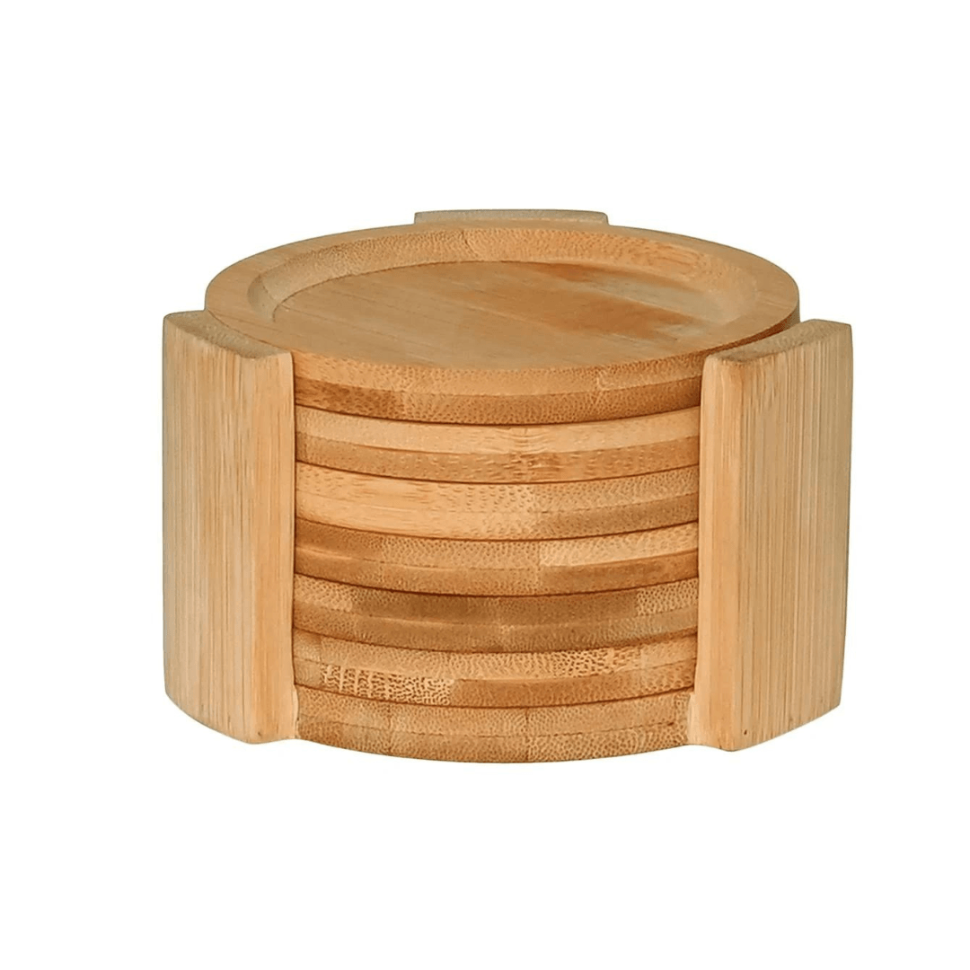 Porta Copos Redondo com Suporte em Bambu Ecokitchen 11cm - Ela Decora