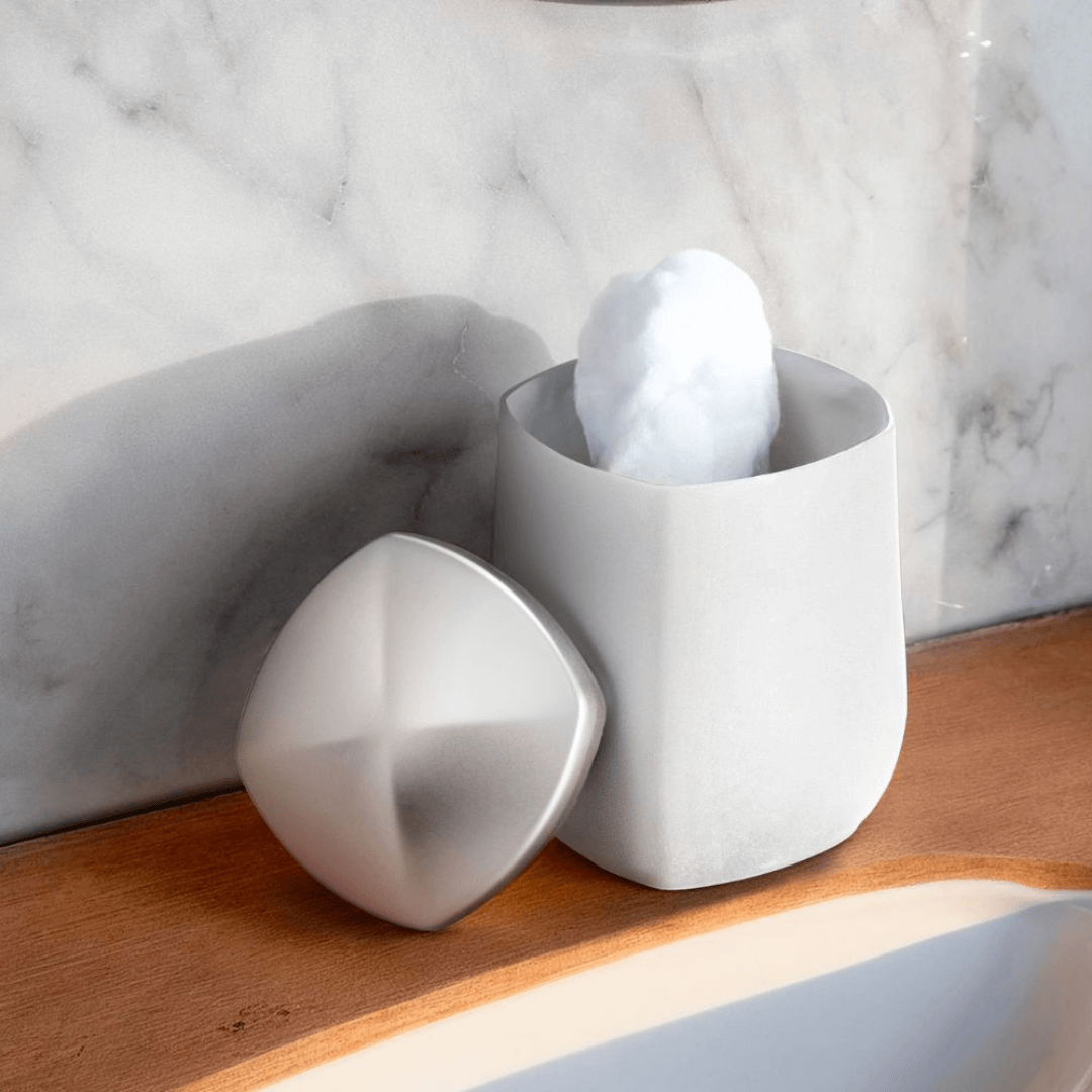 Porta Cotonete E Algodão Branco Com Cromado Fosco - Ela Decora