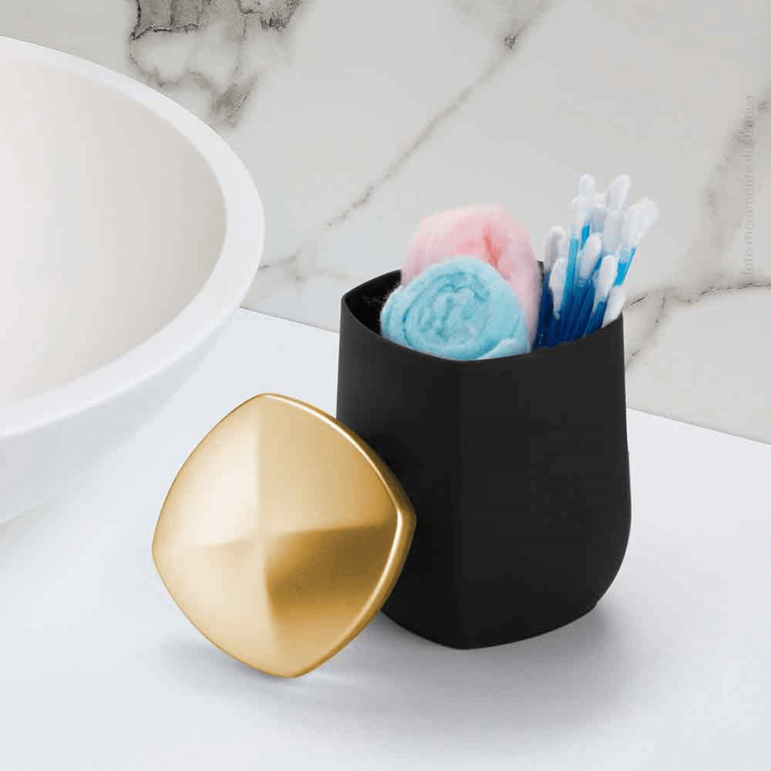 Porta Cotonete E Algodão Linha Conceito Preto Com Dourado Fosco - Ela Decora