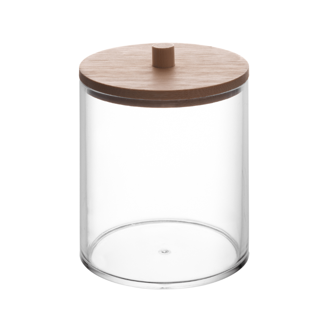 Porta Cotonetes com Tampa de Bambu 8cm My Box - Ela Decora