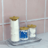 Porta Cotonetes com Tampa de Bambu 8cm My Box - Ela Decora