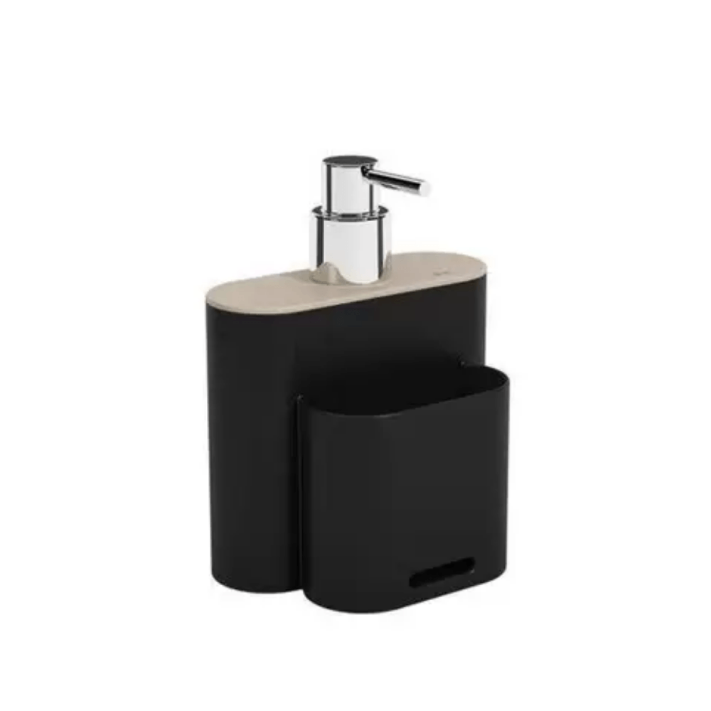 Porta Detergente Dispenser 500ml Flat Preto e Cinza - Ela Decora
