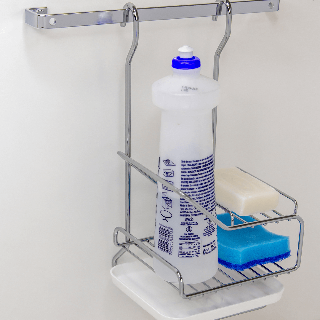 Porta Detergente Sabão e Esponja Para Barra Cromado - Ela Decora