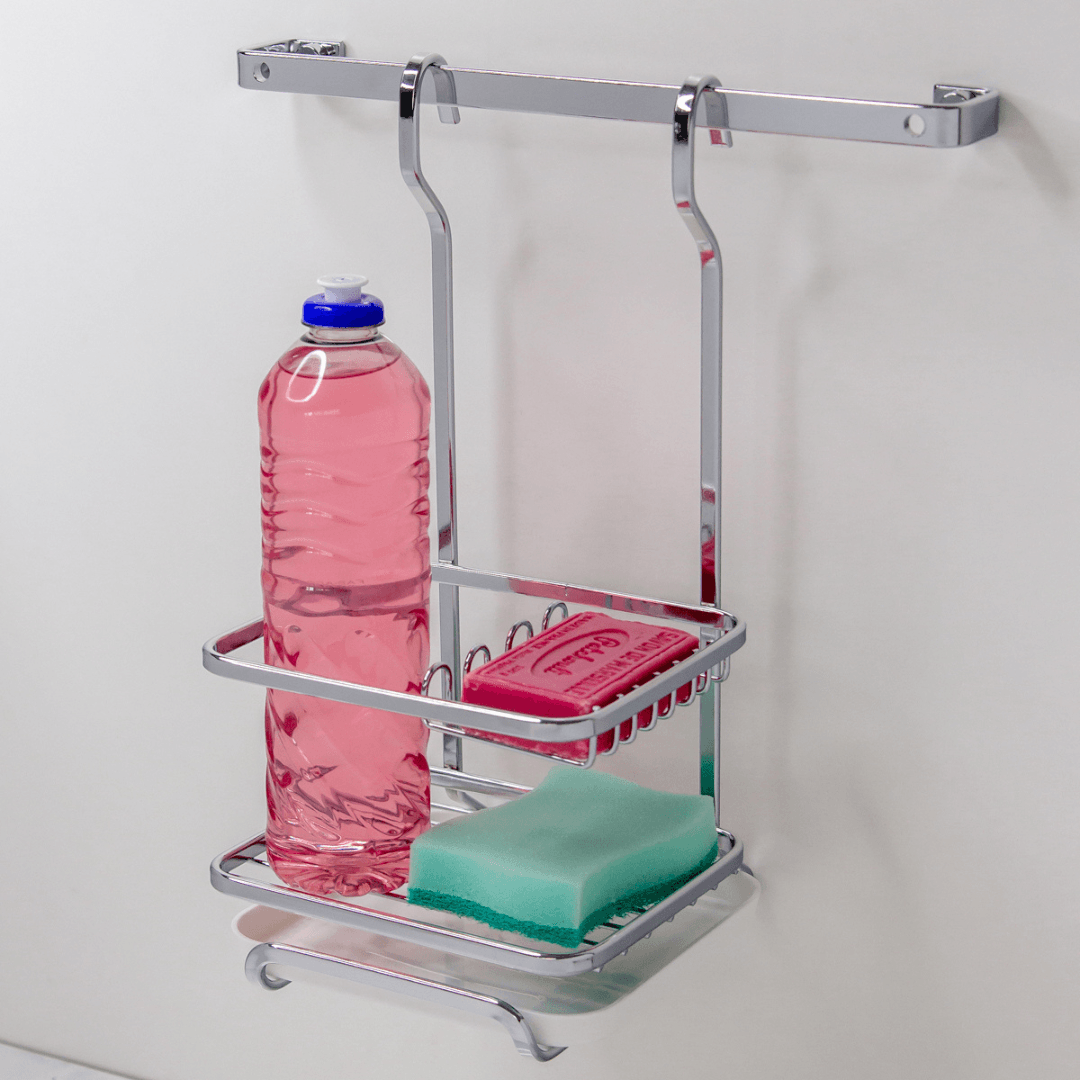 Porta Detergente Sabão e Esponja Para Barra Luxo Piatina Cromado - Ela Decora