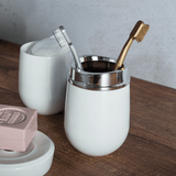 Porta Escova Cromo Belly Com Tampa Branco - Ela Decora