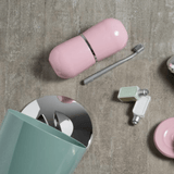 Porta Escova Cromo Belly Com Tampa Rosa Quartz - Ela Decora