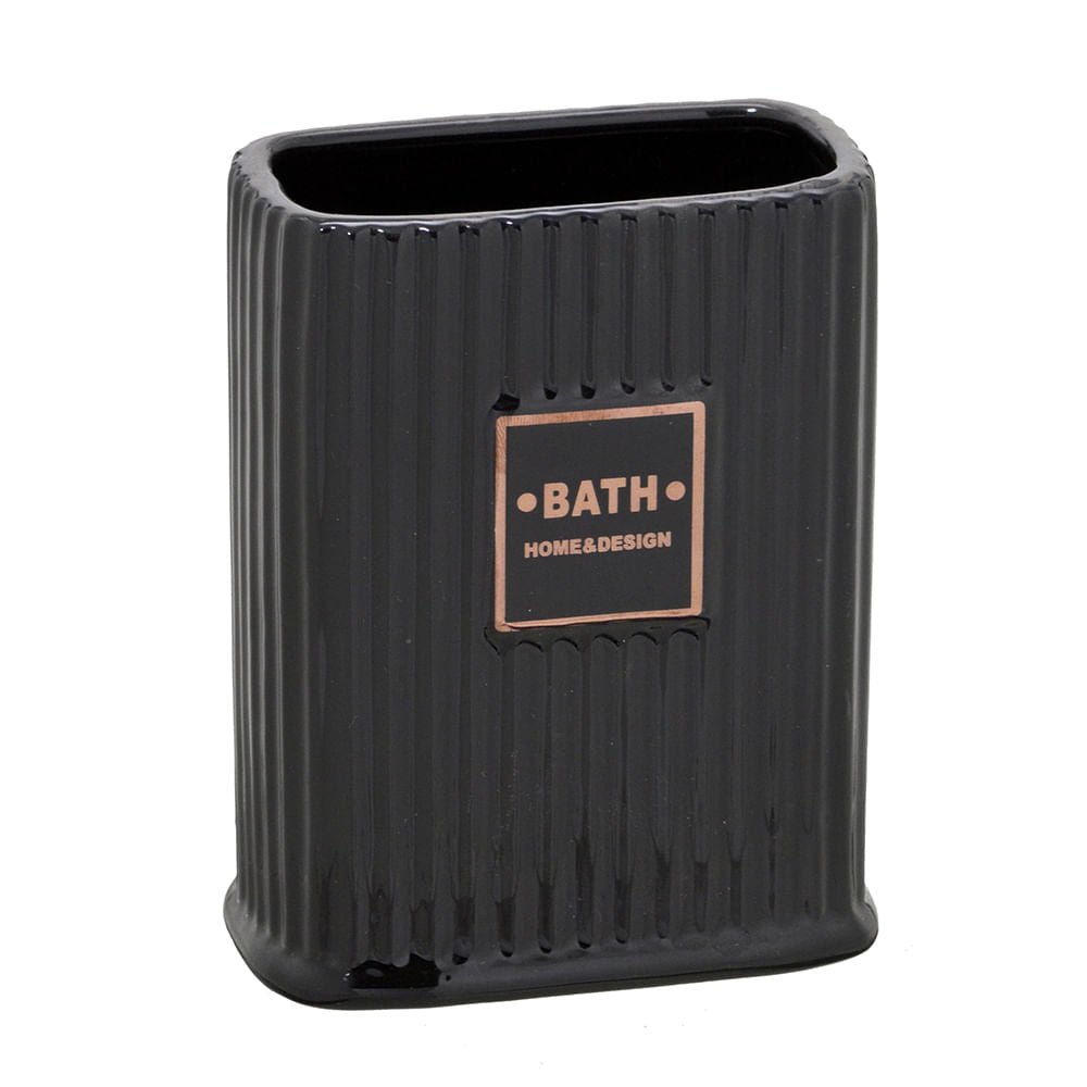 Porta Escova de Dente em Cerâmica Preto 12cm - Ela Decora