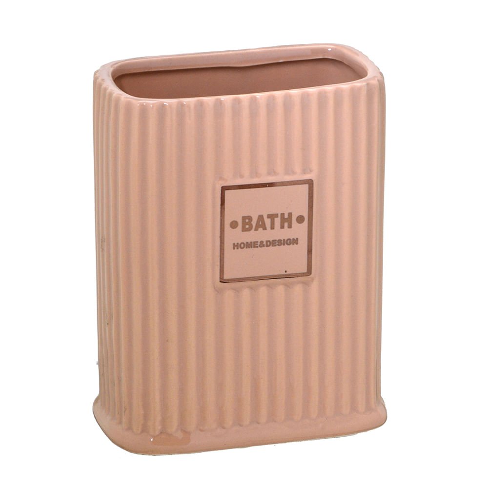 Porta Escova de Dente em Cerâmica Rosê 12cm - Ela Decora