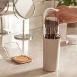 Porta Escova de Dentes Bege Serene com Tampa - Ela Decora