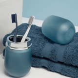 Porta Escovas e Pasta de Dente Com Tampa Belly Soft Azul Glacial - 20 cm - Ela Decora