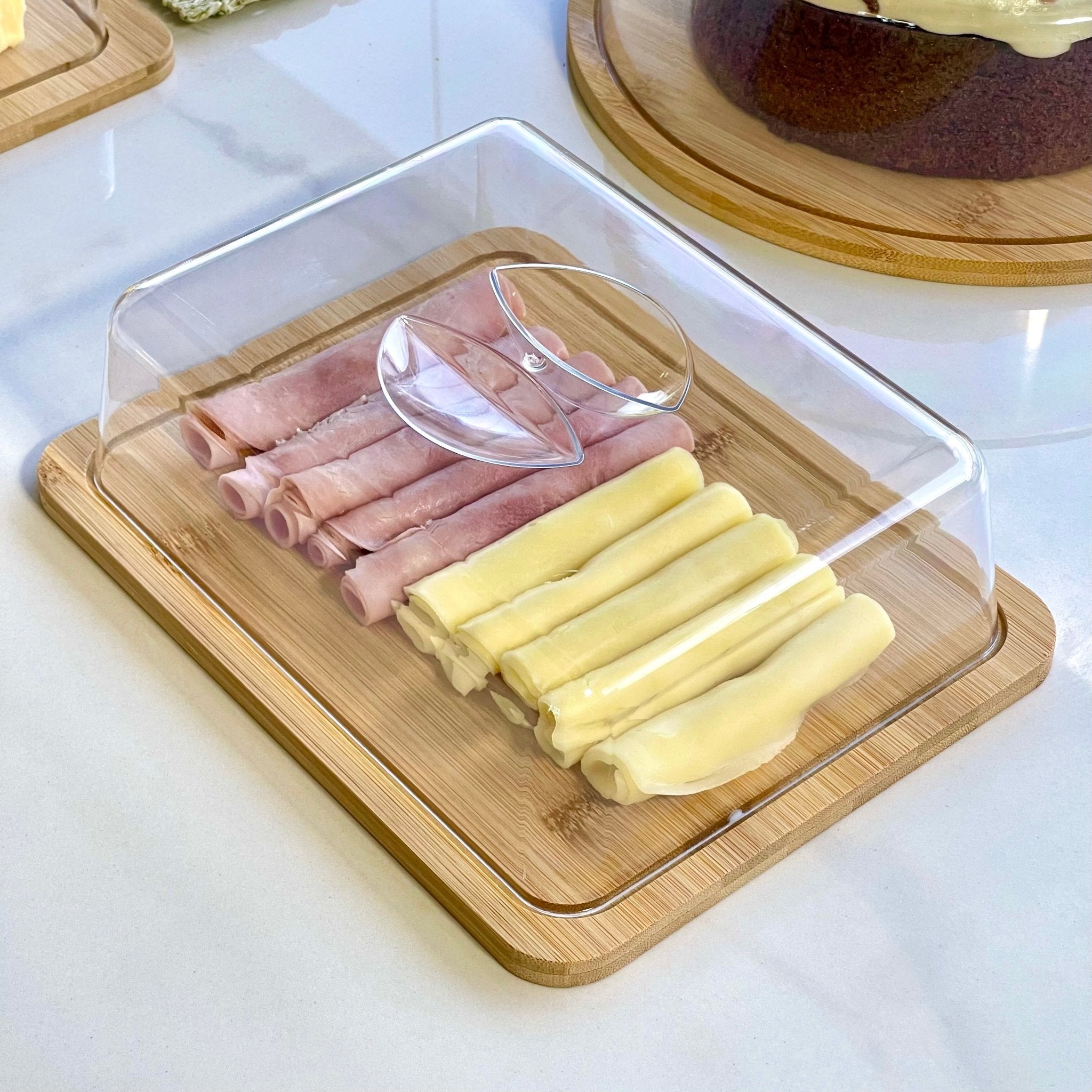 Porta Frios de Bambu com Tampa transparente