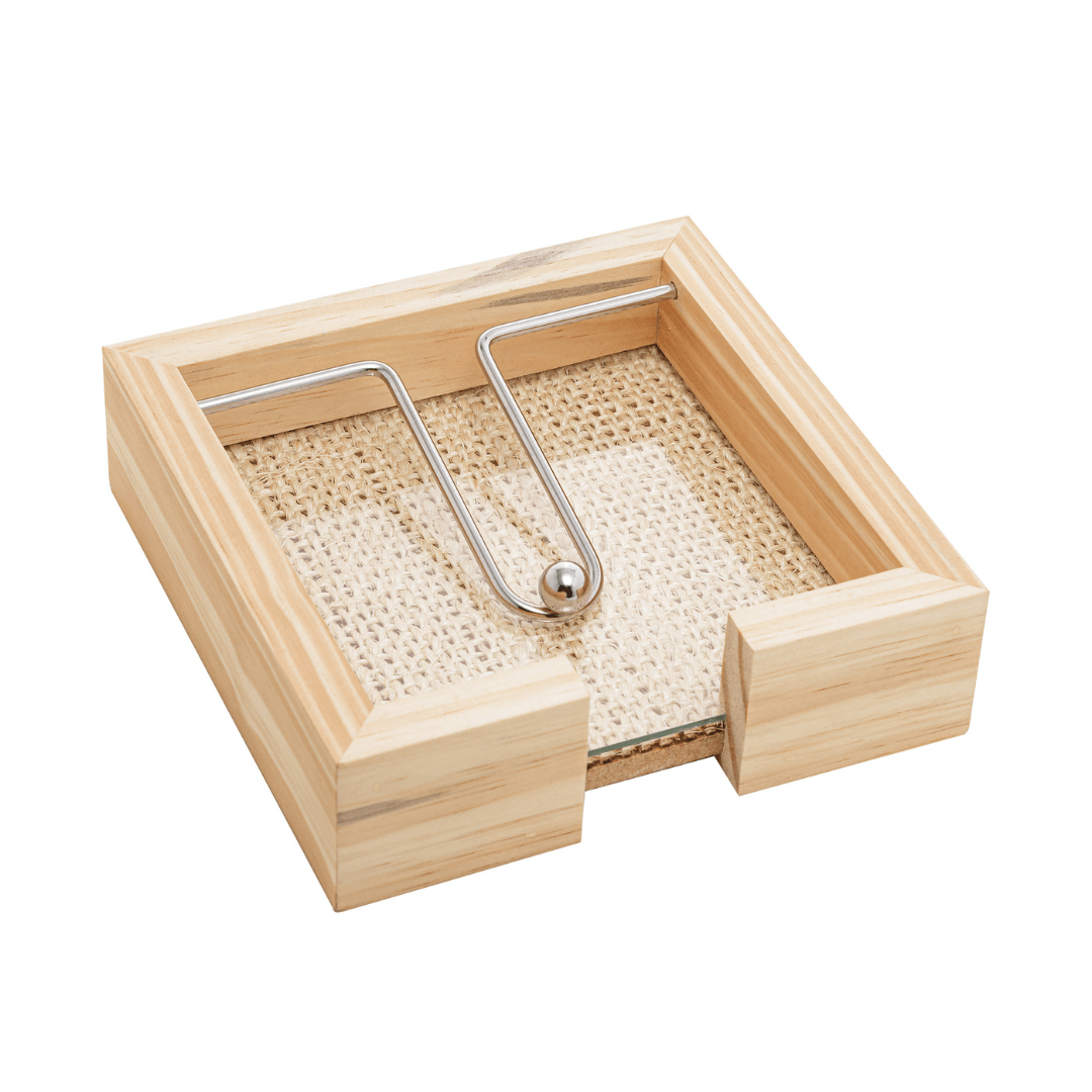 Porta Guardanapos de Madeira com Fundo Sisal e Aramado 16cm - Ela Decora