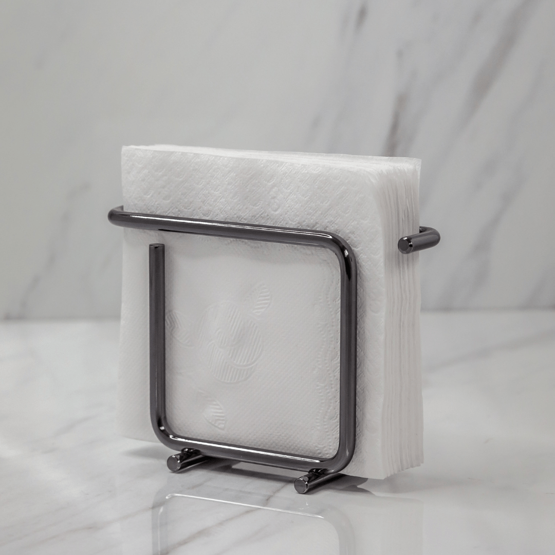 Porta Guardanapos de Papel Pequeno Design Moderno Aço Ônix - Ela Decora