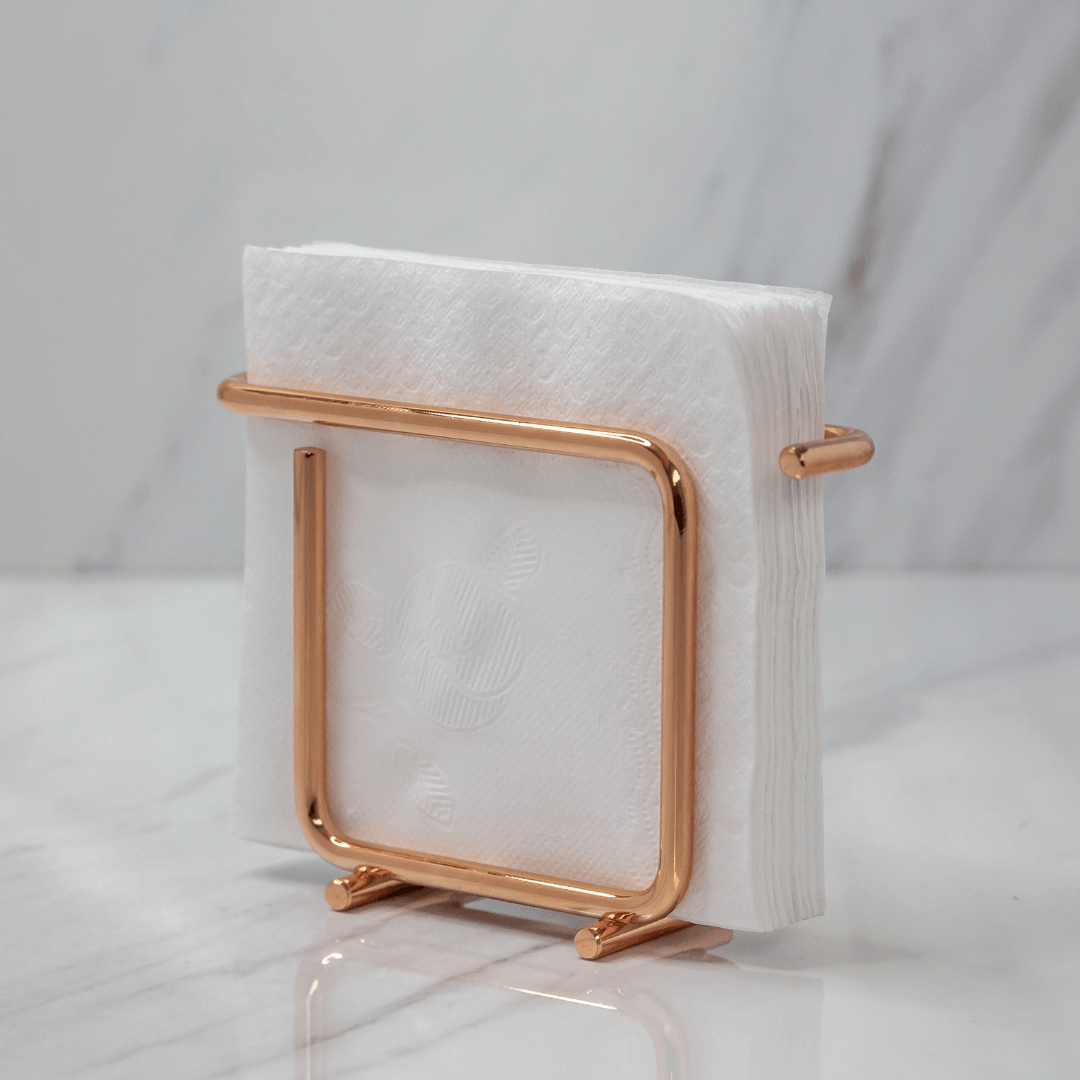 Porta Guardanapos de Papel Pequeno Design Moderno Aço Rose Gold - Ela Decora
