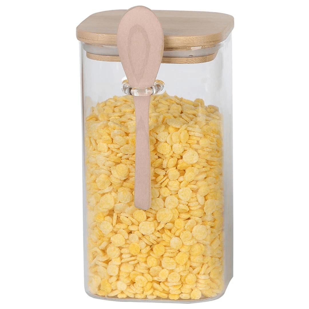 Porta Mantimento em Vidro Borossilicato com Tampa e Colher de Bambu 1,3 Litros - Ela Decora