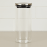 Porta Mantimento Redondo em Vidro Borossilicato Tampa De Metal Prata - 1,4L - Ela Decora