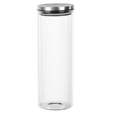 Porta Mantimento Redondo em Vidro Borossilicato Tampa De Metal Prata - 1,8L - Ela Decora