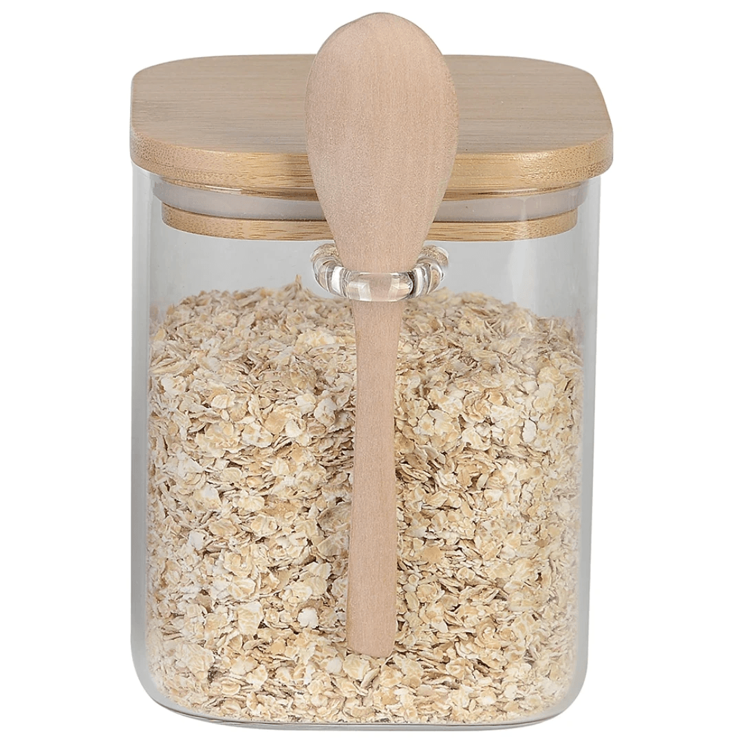 Porta Mantimento Vidro Borossilicato com Tampa e Colher de Bambu 800ml - Ela Decora
