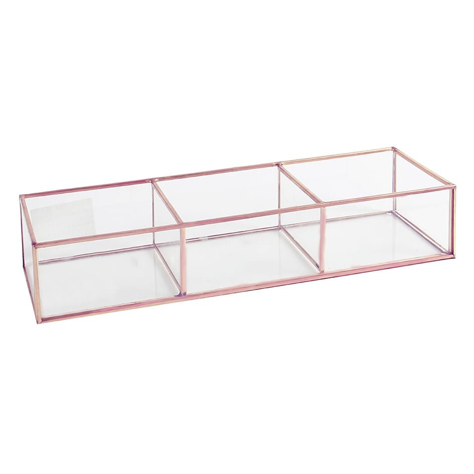 Porta Objetos de Vidro e Metal Rose Gold 33 cm - Ela Decora
