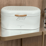 Porta Pão de Metal com Alça de Madeira Off White - Ela Decora