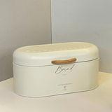 Porta Pão de Metal com Alça de Madeira Off White - Ela Decora