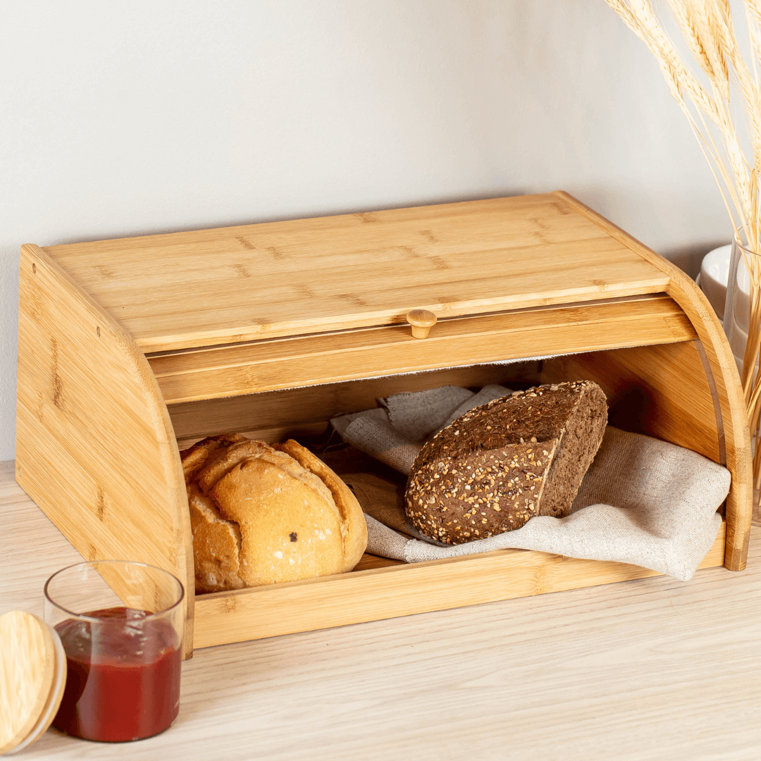 Porta Pão em Bambu G 40cm x 27,5cm x16,5cm - Ela Decora