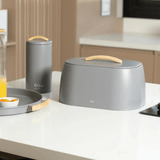 Porta Pão Sense com Alça de Bambu Chumbo 33,5cm - Ela Decora