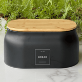 Porta Pão Sense em Metal com Tampa de Bambu 33,5cm Preto - Ela Decora