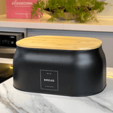 Porta Pão Sense em Metal com Tampa de Bambu 33,5cm Preto - Ela Decora