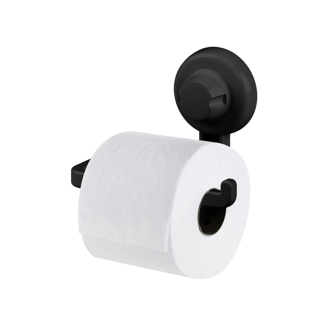 Porta Papel Higiênico com Ventosa em Plástico Preto - Ela Decora