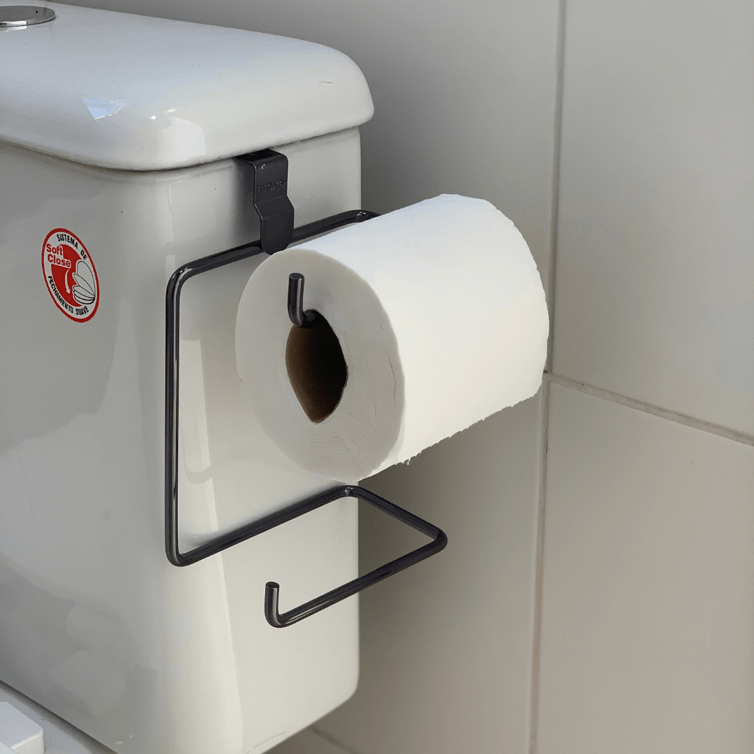 Porta Papel Higiênico Duplo para Caixa Acoplada Preto 20cm - Ela Decora