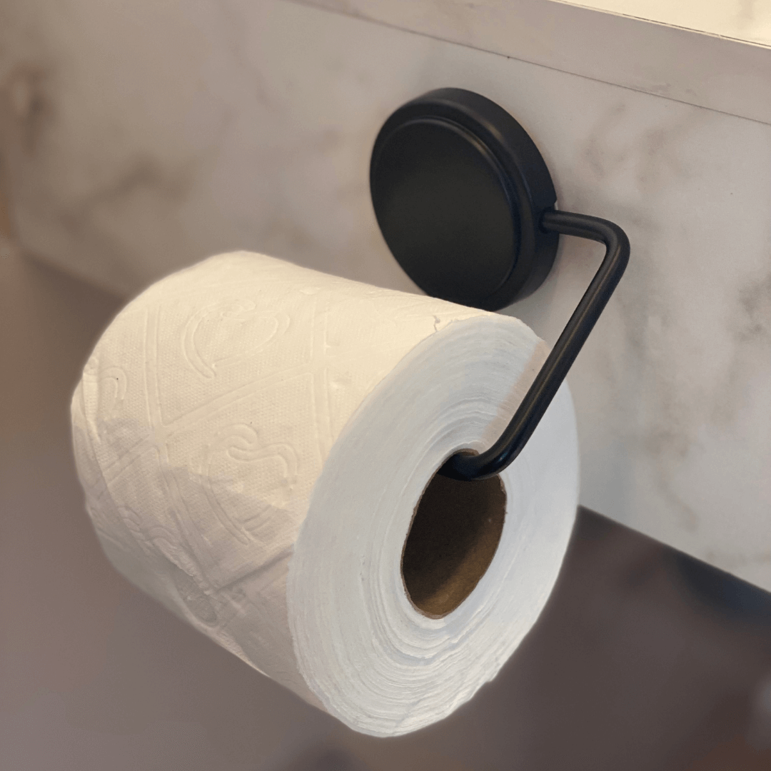 Porta Papel Higiênico Fixação por Adesivo Preto Fosco 12,5cm - Ela Decora