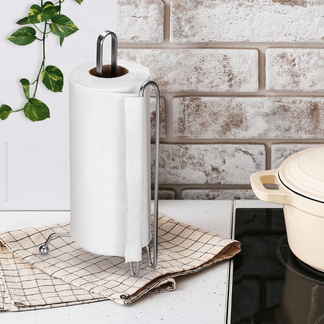 Porta Rolo de Papel Toalha Cromado Fosco - Ela Decora