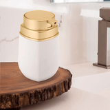 Porta Sabonete Liquido Alcool Gel Dispenser Branco com Dourado Fosco - Ela Decora