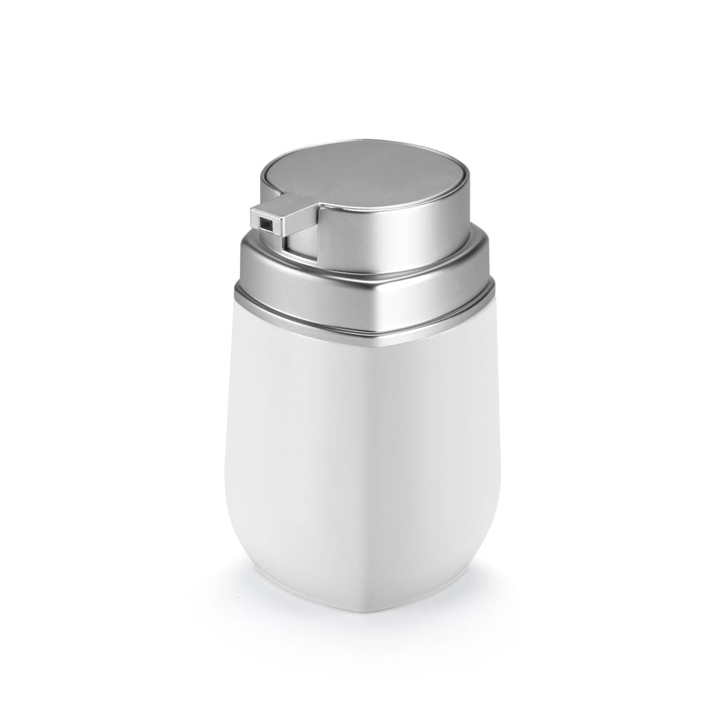Porta Sabonete Líquido Álcool Gel e Dispenser Detergente Branco Com Cromado - 450ml - Ela Decora