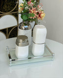 Porta Sabonete Líquido Álcool Gel e Dispenser Detergente Branco Com Cromado - 450ml - Ela Decora