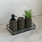 Porta Sabonete Líquido Canelado em Cimento Verde Militar 16,5cm - Ela Decora