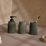 Porta Sabonete Líquido Canelado em Cimento Verde Militar 16,5cm - Ela Decora