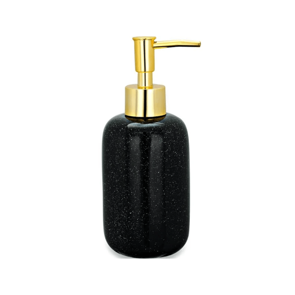 Porta Sabonete Líquido Dispenser Cerâmica Reto Constelação Preto e Dourado - 17,5 cm - Ela Decora