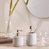 Porta Sabonete Liquido em Cimento Cinza e Dourado 200ml - Ela Decora