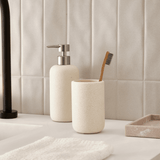 Porta Sabonete Liquido em Polirresina Bege e Cromado - Ela Decora